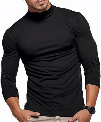 KALLSPIN Men's Cotton Turtleneck Shirt - Long Sleeve Base Layer Pullover For Casual Wear & Winter