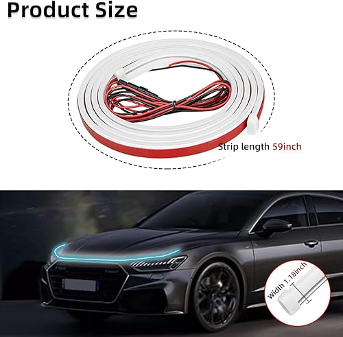 Miniatura 8 de Ziciner Tira de luz para capó de automóvil, tira LED flexible de 71 pulgadas, impermeable, luces de circulación diurna, accesorios universales para