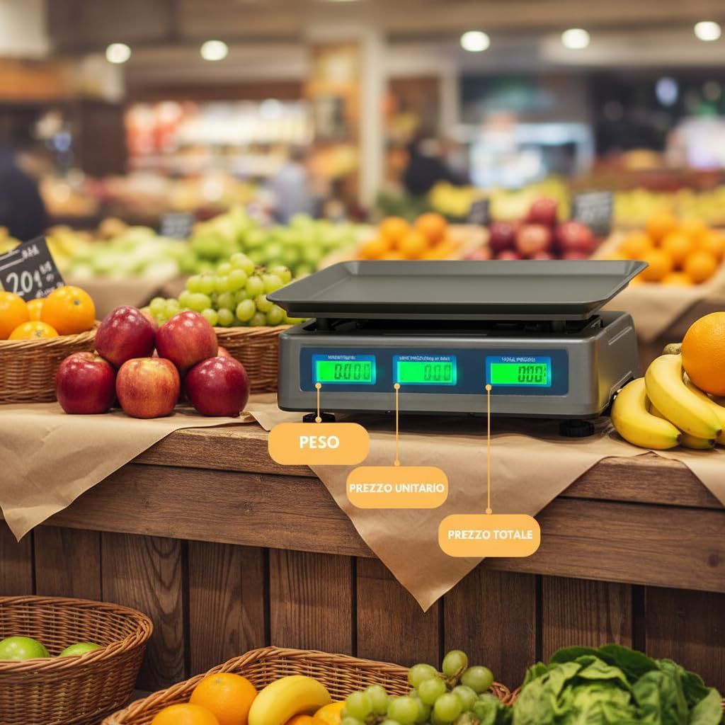 Voltix Bilancia Professionale per Alimenti 40kg, Bilancia Digitale con Display LCD da 5g a 40kg con Divisione di 5g, Alta Precisione, per Uso Domestico e Commerciale