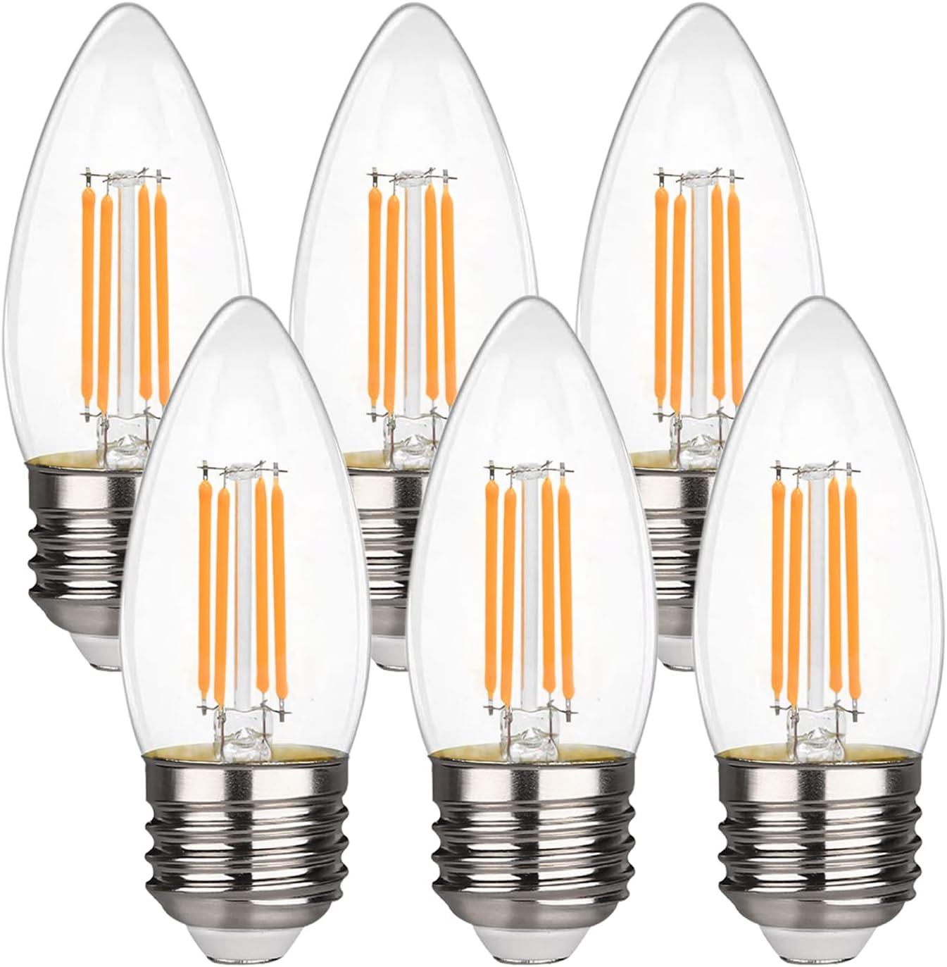 B11 E26 LED Candelabra Bulbs 4.5W(40 Watt Equivalent) 2700K Warm White 450LM Dimmable LED Filament Chandelier Light Bulbs Clear Glass Candle Lamp for Ceiling Fan Home Decor 6 Pack