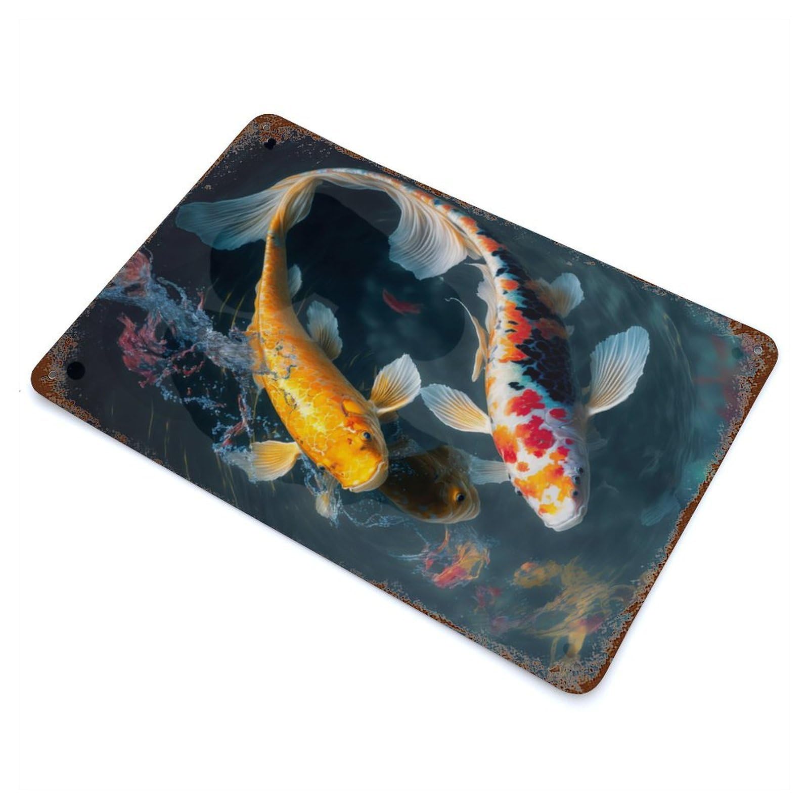 Koi Fish Rusty Metal Tin Sign 11.8"x7.9", Classic Wall Plaque for Pub, Kitchen And Man Cave Decor