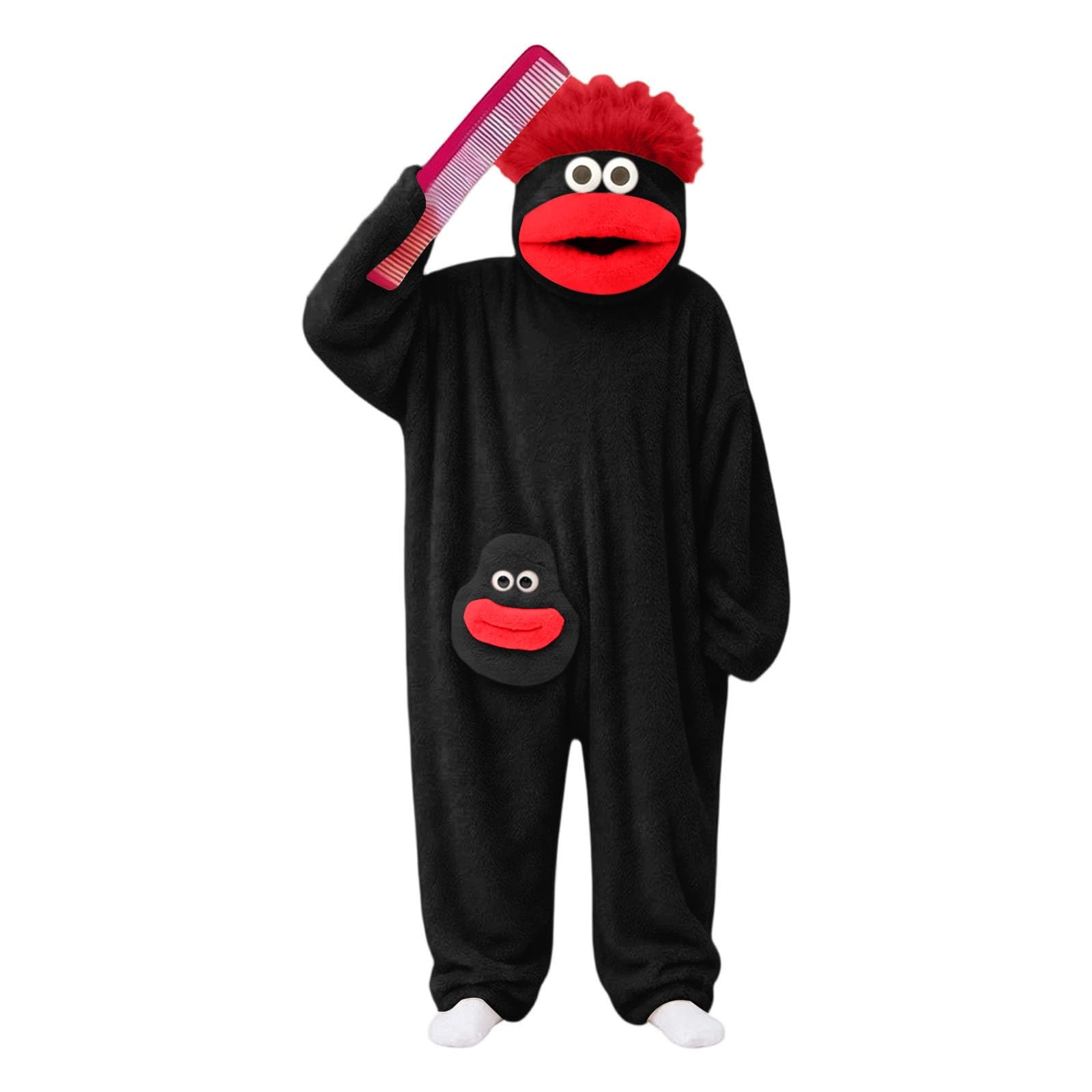 Funny Silly Onesie Kids Halloween Costume Hooded Jumpsuit Big Mouth Monster Funny Silly Onesie Kids Halloween Costume Hooded Jumpsuit Big Mouth Monster (A-2-Black, 10-13 Years)