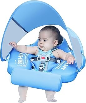 Mambobaby Float with Canopy Size Improved Non Inflatable Infant Baby Pool Float Smart Mambo Float Swim Trainer Baby Swim Float Mambo Baby Float Solid Air Free Water Waist Swimming Ring