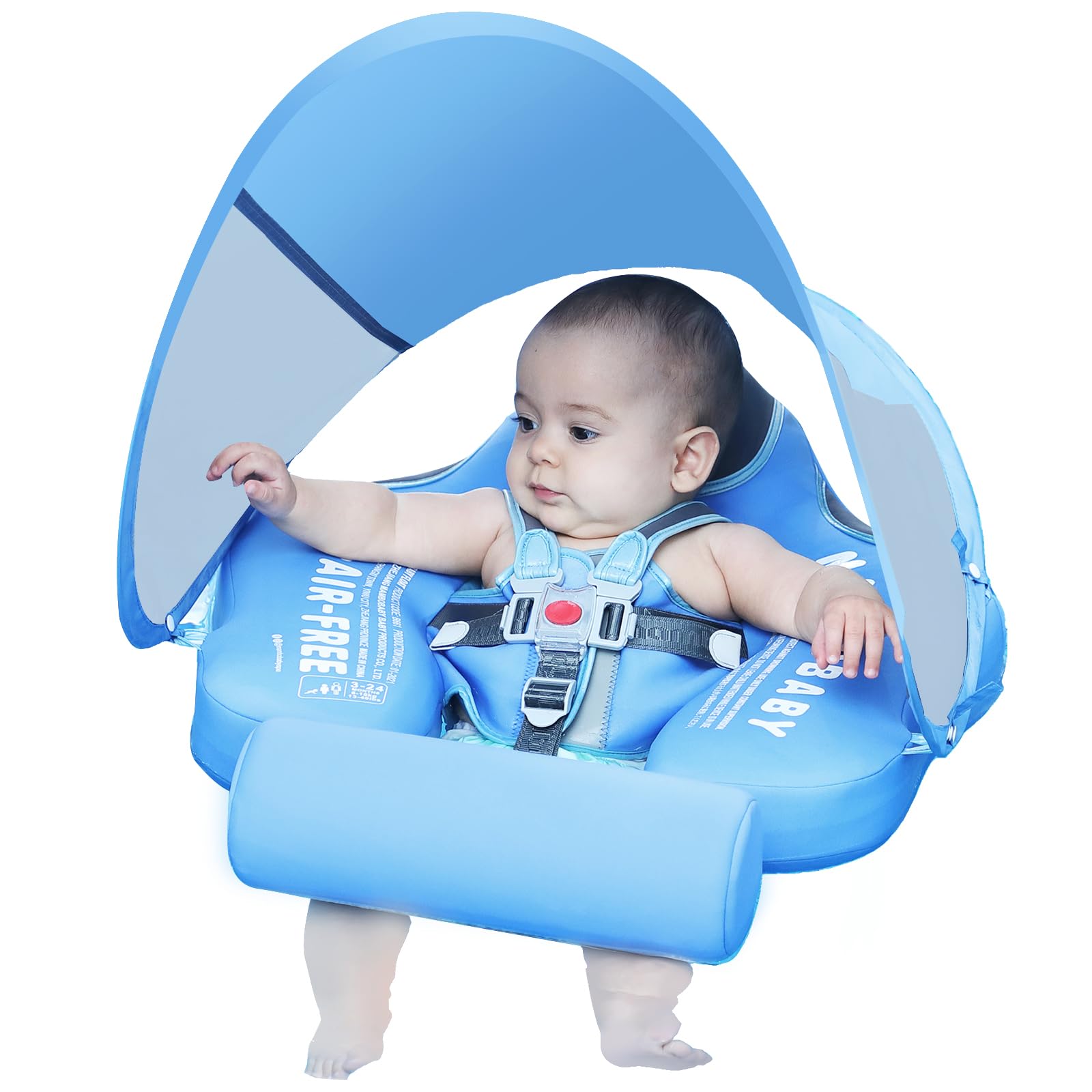 Mambobaby Float with Canopy Size Improved Non Inflatable Infant Baby Pool Float Smart Mambo Float Swim Trainer Baby Swim Float Mambo Baby Float Solid Air Free Water Waist Swimming Ring