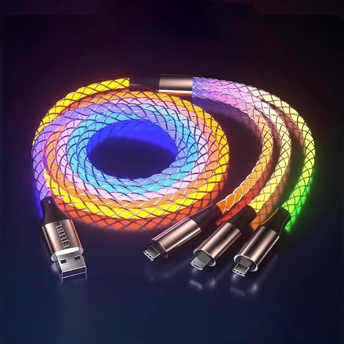 FJHBL 3 Combinations Multi Ports USB Charger Cable USB A to Micro USB/Type C PD Fast Charging Cord Light Up LED Current Flow to be a Night Light Compatible with Most of device-39 inches RGB