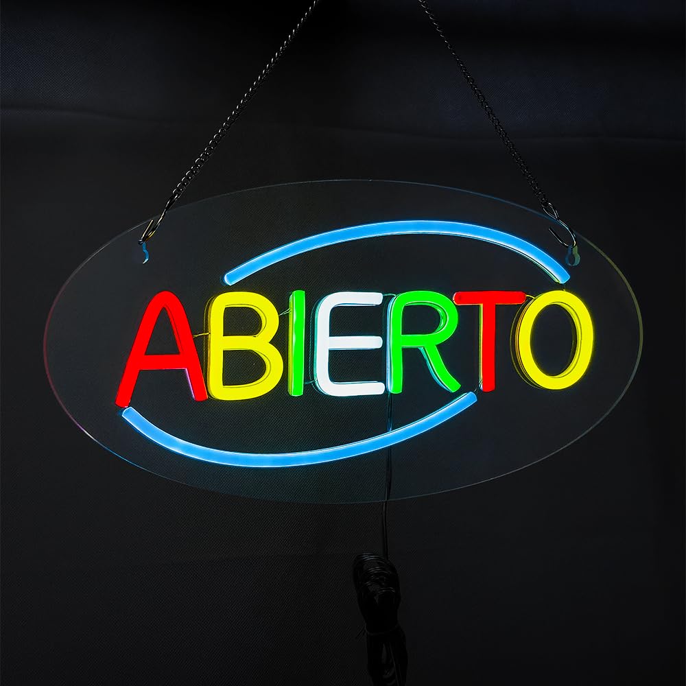 Abierto LED Neon Sign, 16"x8", Business Spanish Open Signboards for Cafes, Boutiques, Barbershops, Restaurants, Markets and Studios, Clear Acrylic