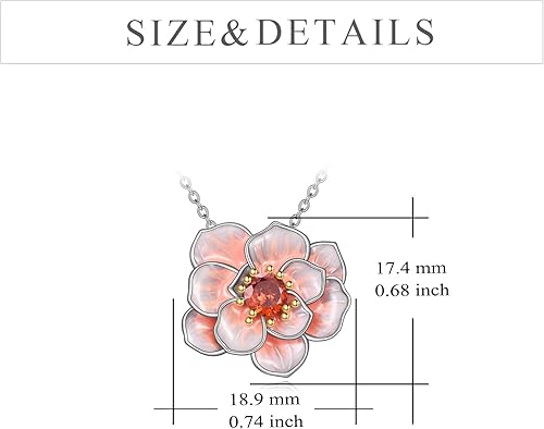 Miniatura 5 de YFN Collar con colgante de flor de peoníahibisco, plata de ley, esmalte de flores, regalos para mujeres, regalos para madres