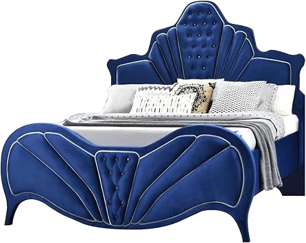 Benjara Modern Velvet Upholstered Channel Tufted Eastern King Bed