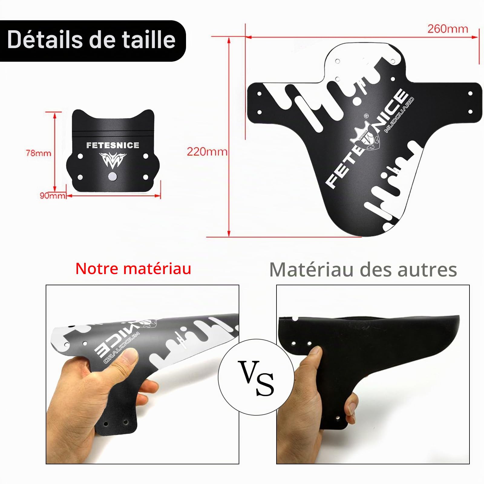 Garde-boue VTT Réglable FETESNICE – 26/27.5/29 Pouces, Avant/arrière, 6 Couleurs, Lot 2 Pièces