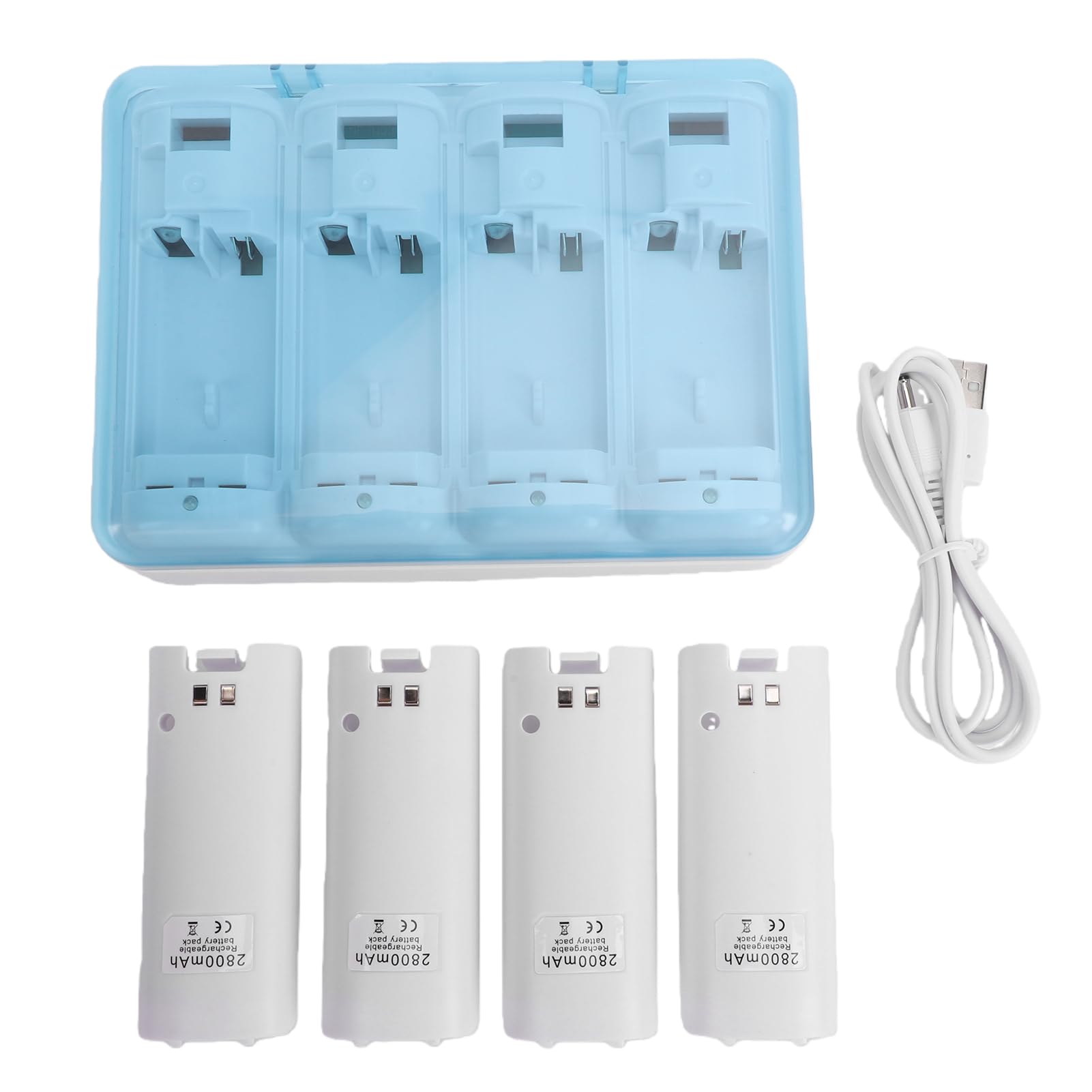 Focket Caricabatterie per Telecomando, Stazione di Ricarica per Batterie Ricaricabili NiMH 4 in 1 da 2800 MAh, Batteria Ricaricabile con Cavo USB Indicatori LED per Telecomando da Gioco (WHITE)
