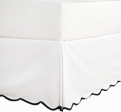 HIG Off-White Chic Queen Bed Skirt - Easy Fit Scallop Edge Pleated Bedskirts, 14 Inch Drop Anti-Slip Dust Ruffle, Thick Fabric for Enhanced Privacy, Pre-Washed for Long-Lasting Use(N60022)