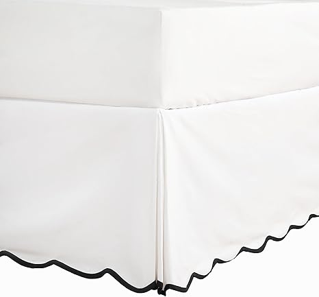 HIG Off-White Chic Queen Bed Skirt - Easy Fit Scallop Edge Pleated Bedskirts, 14 Inch Drop Anti-Slip Dust Ruffle, Thick Fabric for Enhanced Privacy, Pre-Washed for Long-Lasting Use(N60022)