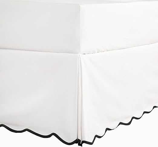 HIG Off-White Chic Queen Bed Skirt - Easy Fit Scallop Edge Pleated Bedskirts, 14 Inch Drop Anti-Slip Dust Ruffle, Thick Fabric for Enhanced Privacy, Pre-Washed for Long-Lasting Use(N60022)