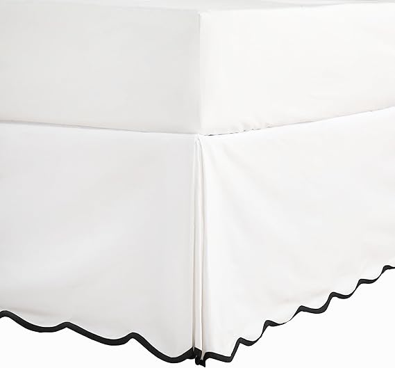 HIG Off-White Chic Queen Bed Skirt - Easy Fit Scallop Edge Pleated Bedskirts, 14 Inch Drop Anti-Slip Dust Ruffle, Thick Fabric for Enhanced Privacy, Pre-Washed for Long-Lasting Use(N60022)