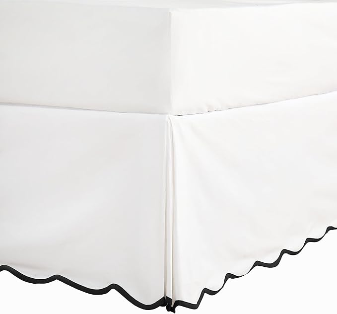 HIG Off-White Chic Queen Bed Skirt - Easy Fit Scallop Edge Pleated Bedskirts, 14 Inch Drop Anti-Slip Dust Ruffle, Thick Fabric for Enhanced Privacy, Pre-Washed for Long-Lasting Use(N60022)