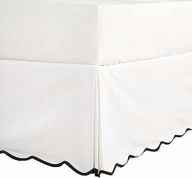 HIG Off-White Chic Queen Bed Skirt - Easy Fit Scallop Edge Pleated Bedskirts, 14 Inch Drop Anti-Slip Dust Ruffle, Thick Fabric for Enhanced Privacy, Pre-Washed for Long-Lasting Use(N60022)