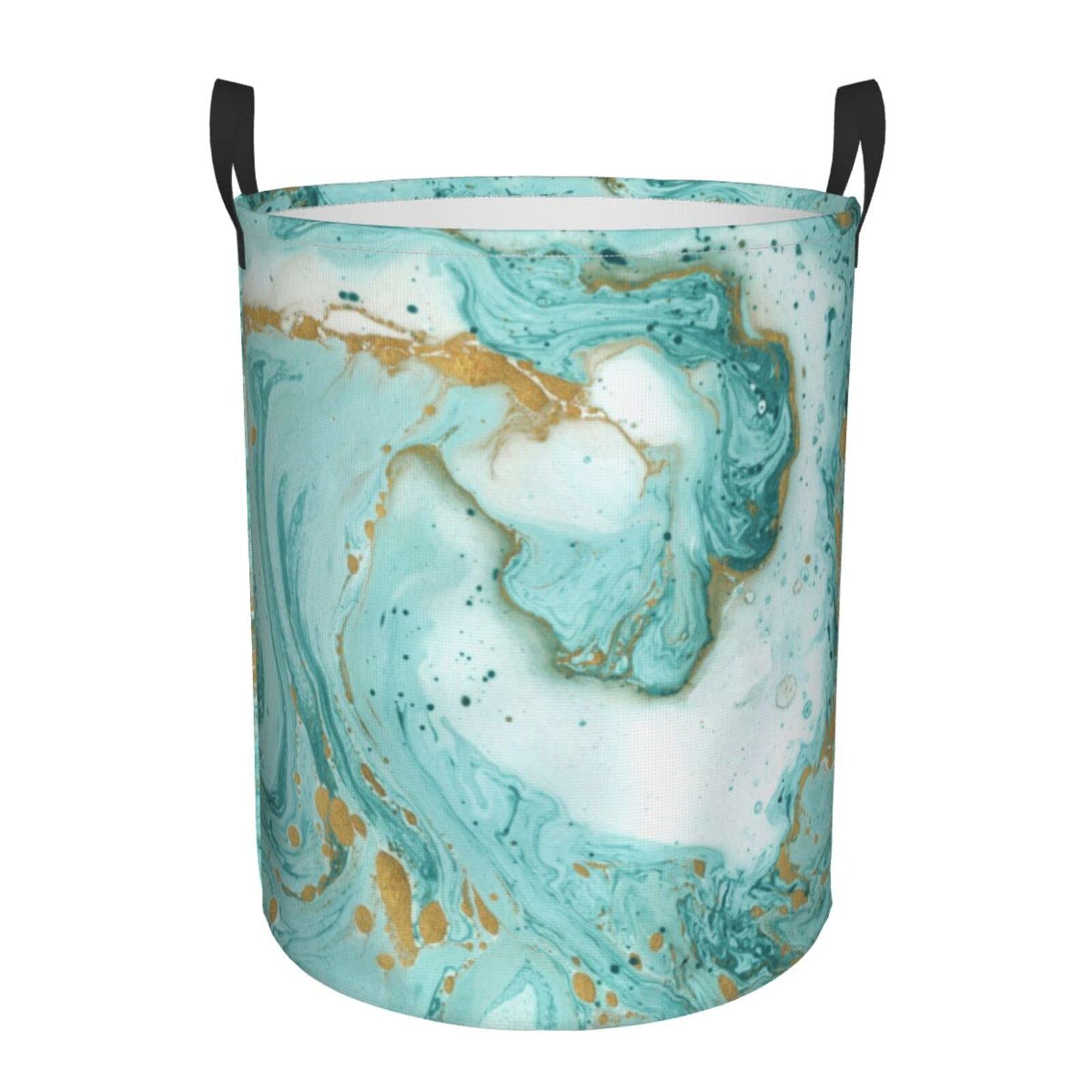 Panier à linge marbre bleu sarcelle et doré pliable pour le rangement des vêtements