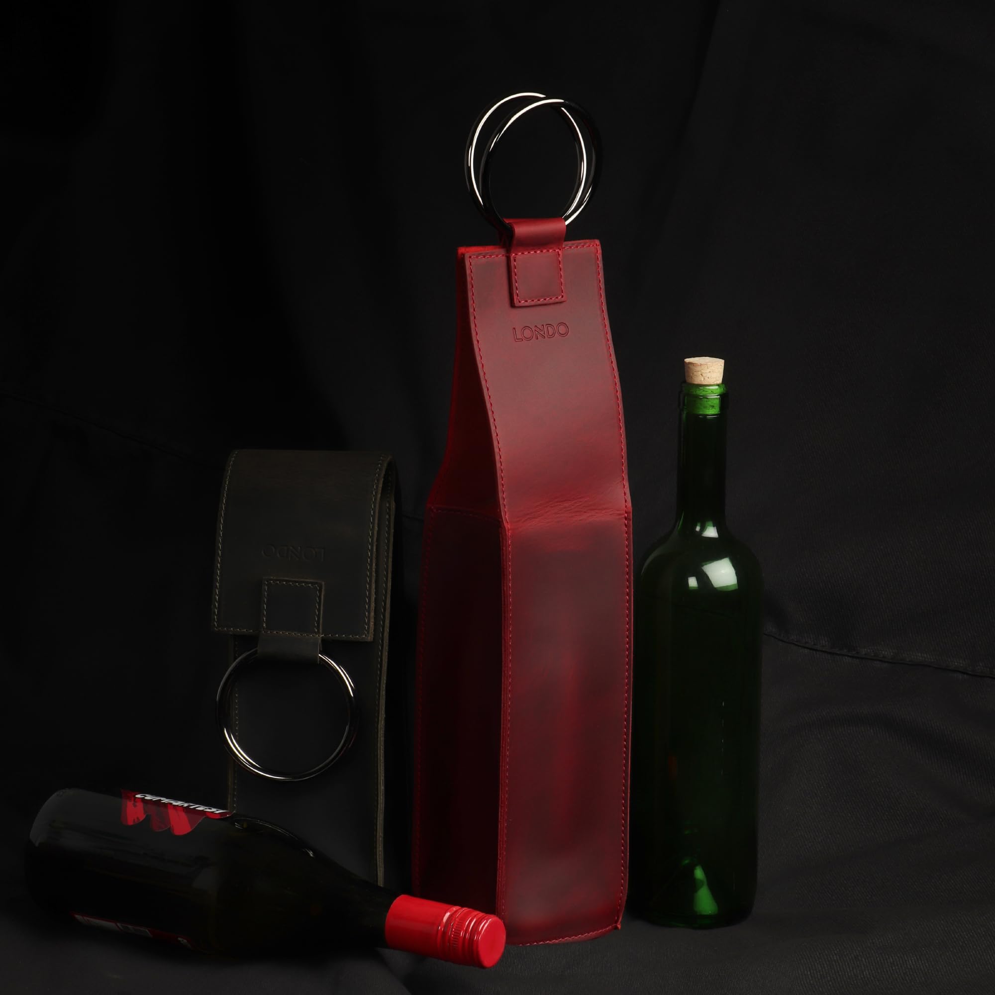 Londo Echtleder Weinflaschenhalter und -Träger, Weinflaschentresor, Weinflaschensafe, Geschenkbox aus Echtleder für gängige Weinflaschen