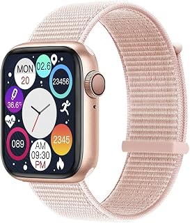 Smart Watch for Men Women for Android iOS Phones Compatible with iPhone, Smartwatches Fitness Tracker with Call/SMS/Heart Rate/Blood Oxygen Monitor/Pedometer/Nylon Sport Bands (Rose Gold)