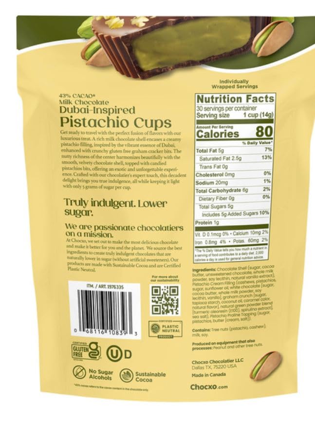 Milk Chocolate Dubai Inspired Pistachio Cups, 14.8 oz