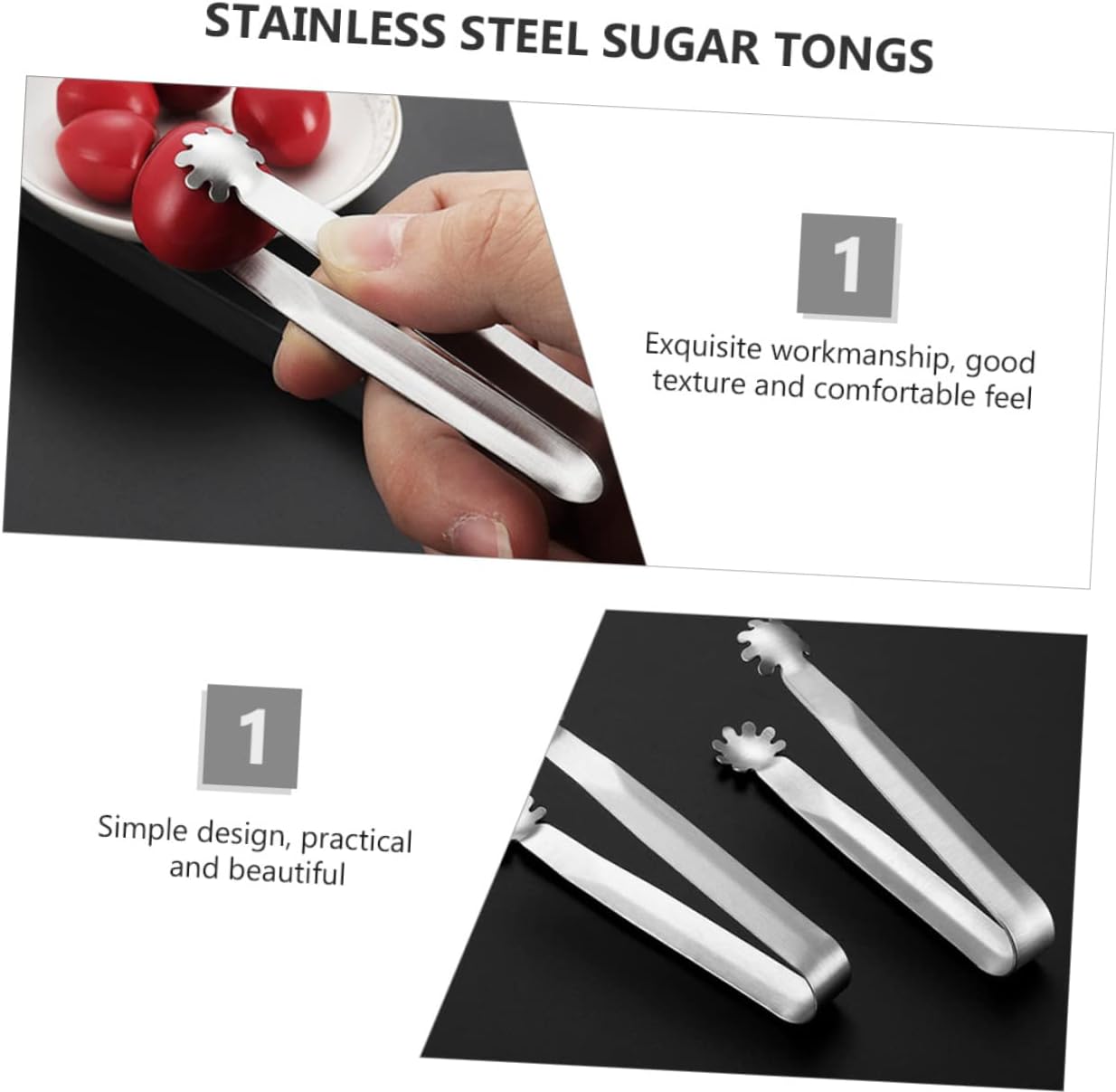 Zerodeko 4Pcs Mini Stainless Steel Sugar Tongs Ice Cube Clips for Coffee Tea Cocktails Whiskey Lightweight Easy to Use