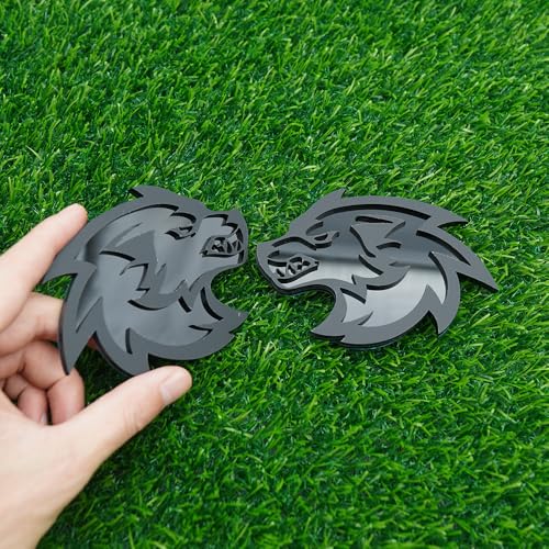Image of Pair Set Wolf Car Emblem Badge Angry Eye Custom Truck Fender Side Rear Decal Sticker (Gray Black)