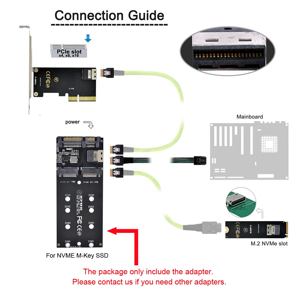 SFF-8654 a U2 Kit NGFF M-Key a Slimline SAS NVME PCIe SSD Adaptador SATA para placa base 3