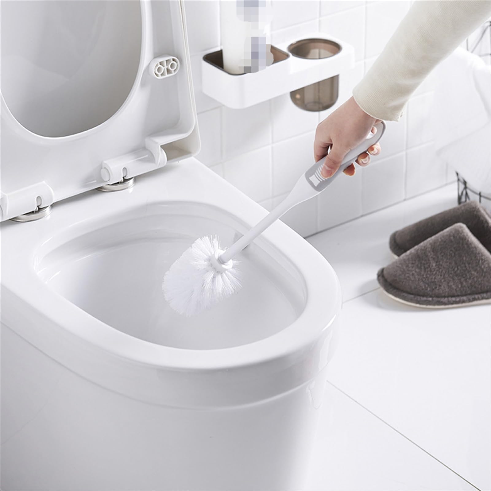 Szczotka do WC Szczotka Do WC I Uchwyt Do Montażu Na Ścianie Plastikowa Szczotka Do Muszli Klozetowej Akcesoria Łazienkowe Szczotka do Toalety(White)