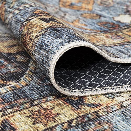 Bloom Rugs Washable Non-Slip 3' X 5' Rug - Blue/Orange Traditional Bordered Area Rug For Living Room, Bedroom, Dining Room, And Kitchen - Exact Size: 3' X 5' #TOP2