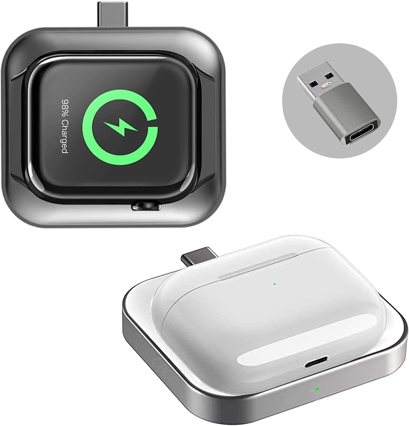 Oboe Magnetic USB-C 2 in 1 Charging Dock, Wireless Charger Station Compatible with Apple Watch Series 6/SE/5/4/3/2/1/, Airpods 2/Pro (Grey/White)