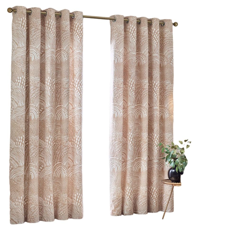 Hoem Nola Abstract Oat Eyelet Curtains 168 X 137Cm
