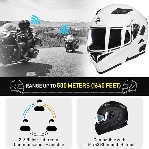 Miniatura 3 de ILM Casco de motocicleta con Bluetooth, modular, abatible, de cara completa, doble visera, MP3, intercomunicador, radio FM, DOT, modelo 902BT