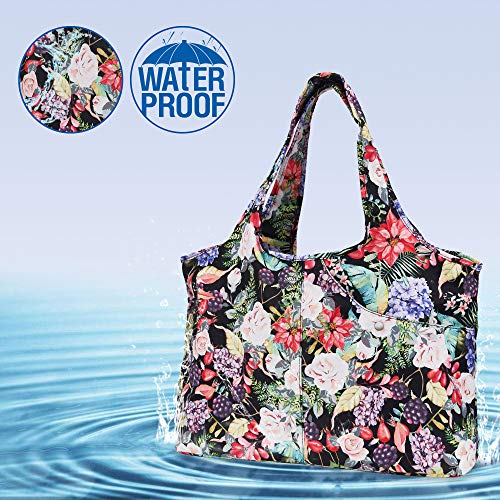 Zooeass Women Colorful Large Tote Shoulder Handbag Waterproof Tote Bag Multi-Function Nylon Travel Shoulder(Flower Black) #TOP5