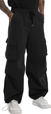 AITFINEISM Mens Casual Cargo Pant Elastic Waist Drawstring Streetwear Parachute Pants
