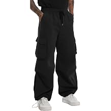 AITFINEISM Mens Casual Cargo Pant Elastic Waist Drawstring Streetwear Parachute Pants