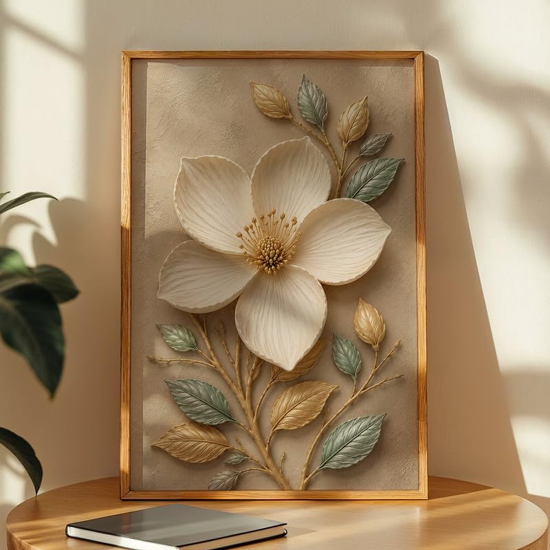 Image of NoWorries Floral Botanical Wall Painting with Frame | Premium Textured Flower & Leaf Artwork, Pastel Nature Wall Decor Framed for Living Room Bedroom Office and Home Decoration (Art-4,13x19inch)