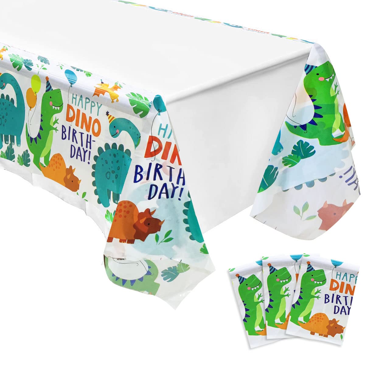 3PCS Dinosaur Plastic Tablecloth for Birthday Party - Table Covers for Boys, Baby Shower Decorations Supplies 70.8x42.5in