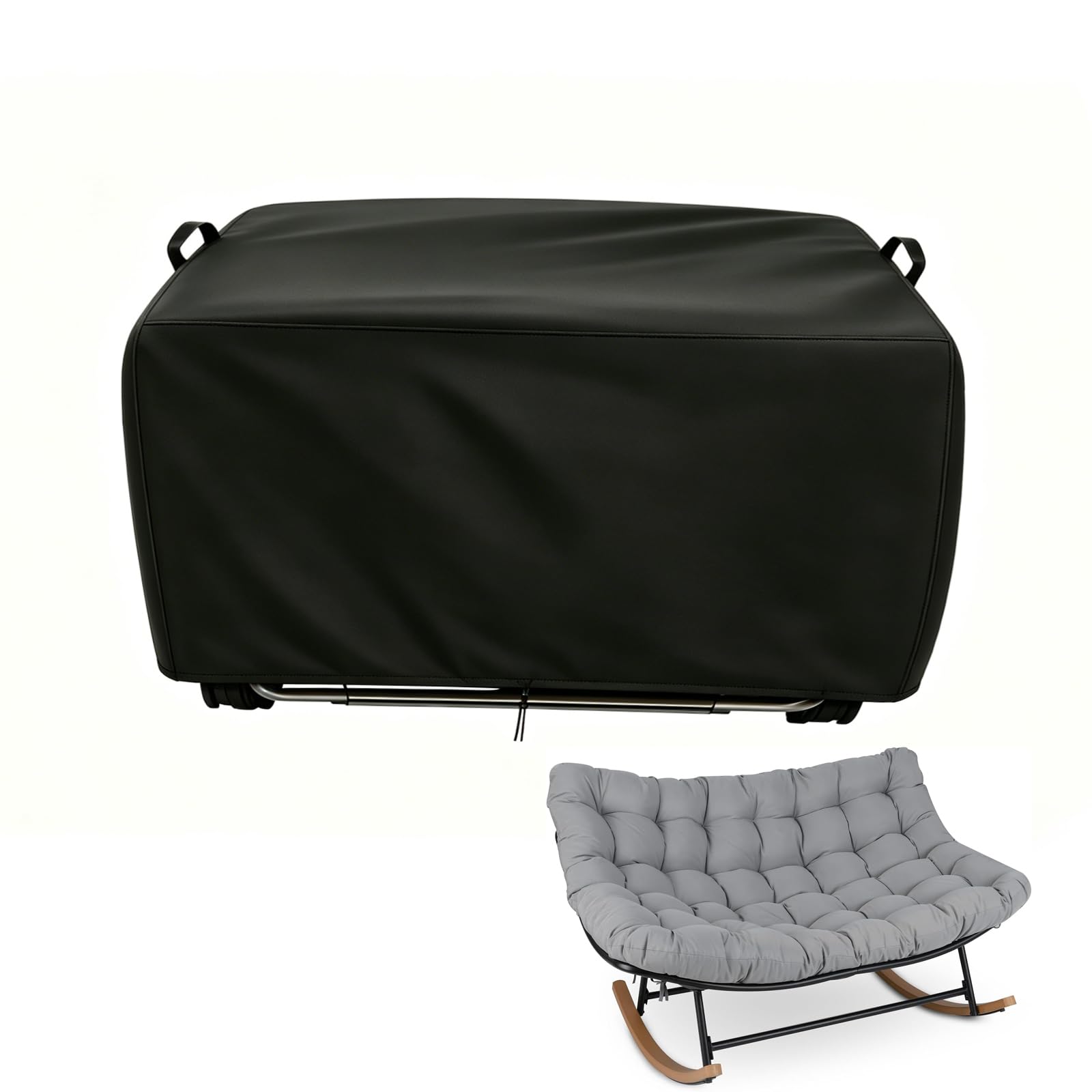 Garden Rocking Chair Cover for COSTWAY, Waterproof 420D Heavy Duty Outdoor Patio Chair Cover for Papasan & Rattan Rocking Chairs, Windproof & UV Resistant - 155x115x80cm