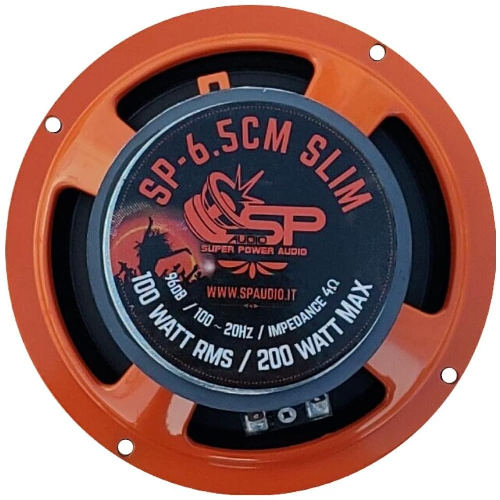 KIT SET PER SP AUDIO SP6.5CM-SLIM 2 midrange altoparlanti da 16,5 cm 165 mm 6.5" di diametro, 100 watt rms 200 watt max, impedenza 4 ohm, 96 db spl, a coppia + accessori omaggio