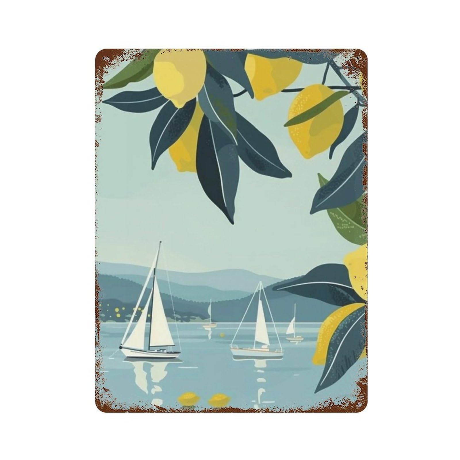 Wihyrtui Style Soft Sky Blue Minimal Citrus Seaside 03 Wall Retro Iron Metal Tin Sign Vintage Art Poster Modern Home Cofffee Club Art Bar Shop Decor 40X30cm
