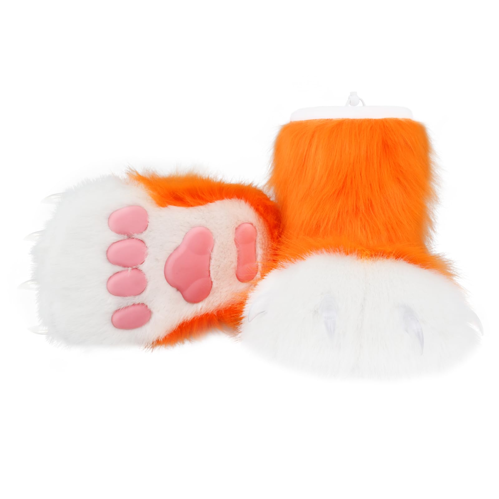 Pantofole pelose con animali, orso, gatto, lupo, cane, volpe, pelo, piedi, zampa, artiglio, scarpe, stivali pelosi, accessori per costume per adulti e bambini, Orange2, Taglia unica