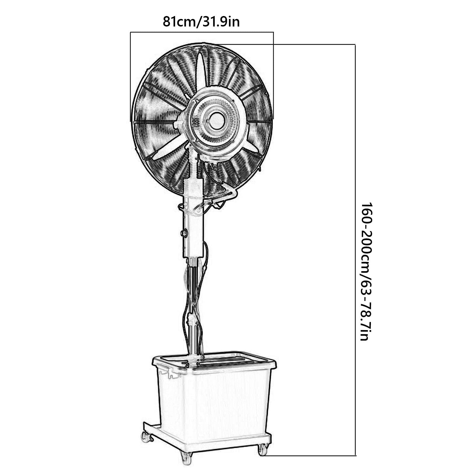 Ventilatore nebulizzatore da esterno con serbatoio da 45 litri, funzione di oscillazione, altezza regolabile, ideale per il raffreddamento del patio e l'appannamento rinfrescante