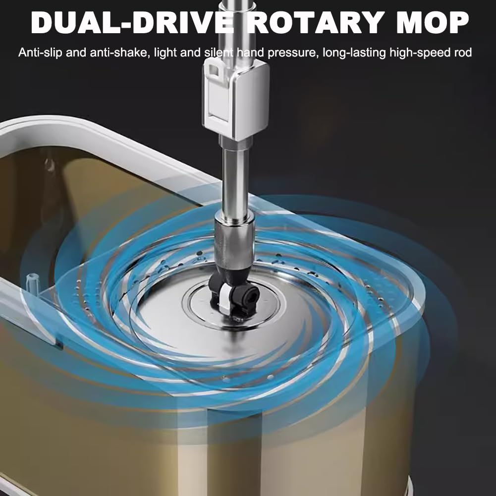 Scopa E Secchio, Set Di Strizzatori in Acciaio Inox, Scopa Da Terra in Microfibra Con 5 Teste Riutilizzabili, Con Ruote Universali Nascoste, Adatta A Tutti I Pavimenti Duri
