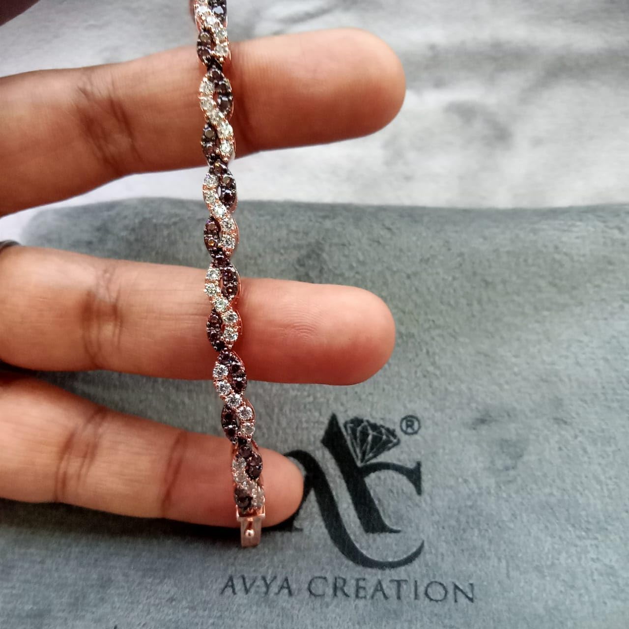 12.00 Carat Round Shape Brown Diamond & White Diamond Women's Intertwined Tennis Bracelet For Wedding/Anniversary 14K Rose Gold Plated 925 Silver