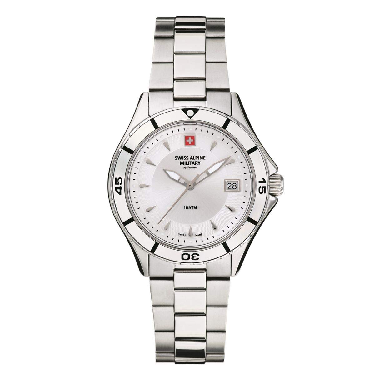Swiss Alpine Military Reloj analógico de cuarzo 7740.1 para mujer, acero inoxidable, Acero/​Acero/​Blanco - 1138sam, Pulsera