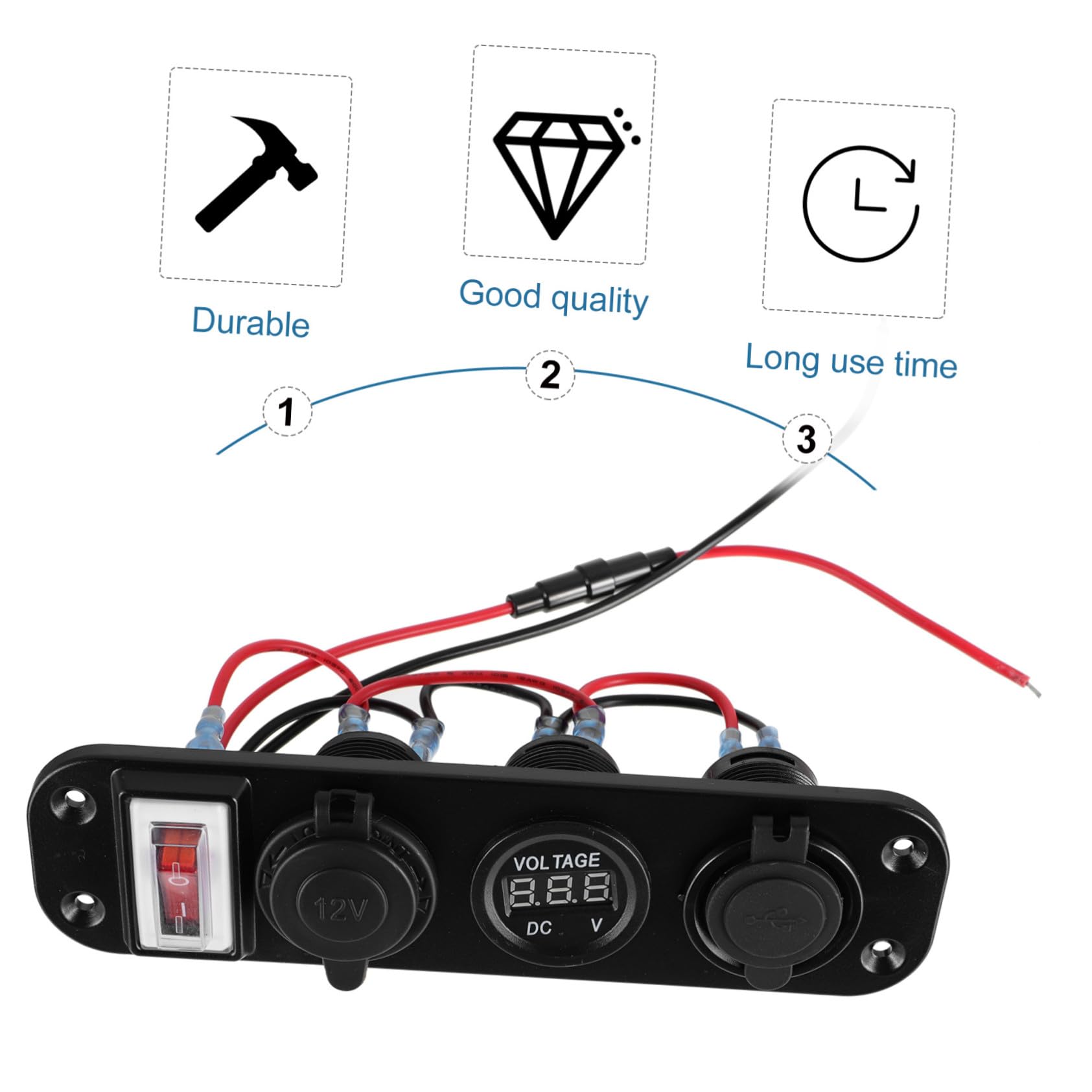 Presa Accendisigari Auto Doppia Porta USB e Voltmetro Digitale, Pannello Rimovibile in Pp Blu Ingresso 12-30v e Uscita 5v, per Ricarica Smartphone in Auto