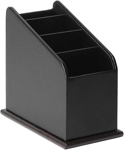 Miniatura 7 de JACKCUBE DESIGN - Soporte organizador de cuero negro con 4 compartimentos, controlador de guía de TV, caja de almacenamiento multimedia - MK292A