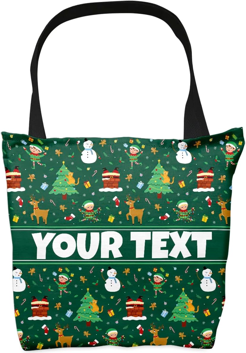 Personalized Tote Bag - Christmas, Custom Name/Text, Reusable w/Straps, Canvas Cloth Fabric, Customized Gift Idea, Birthday/Christmas/Holiday Present, 16x16