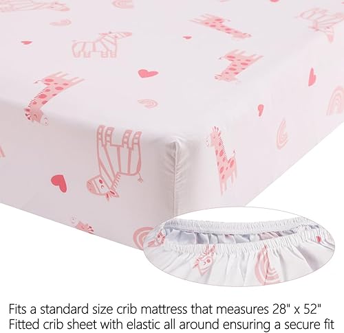 Miniatura 4 de Juego de ropa de cama para cuna para niñas, 4 piezas, bohemio, arco iris, rosa, juego de ropa de cama para guardería con edredón de bebé, sábana