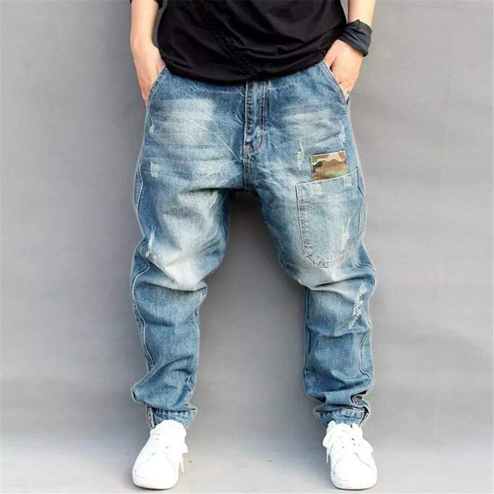 ORANDESIGNE Pantalones Vaqueros para Hombre Rectos Ajuste Cómodo Hip Hop Pantalones de Baile Callejero Bolsillos Múltiples Vaqueros de Carga de Mezclilla